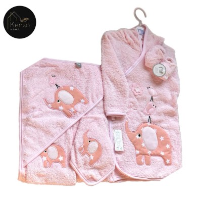 حوله|سرویس حوله نوزادی ۵ تیکه مادرکر MOTHERCARE مدل: BIRD AND ELEPHENT PINK