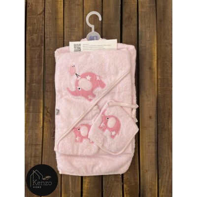 حوله|سرویس حوله نوزادی ۵ تیکه مادرکر MOTHERCARE مدل: BIRD AND ELEPHENT PINK