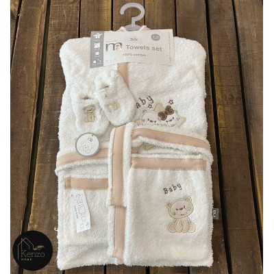 حوله|سرویس حوله نوزادی ۵ تیکه مادرکر MOTHERCARE مدل: BEAR KREM