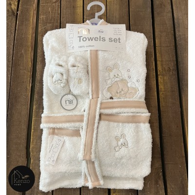 حوله|سرویس حوله نوزادی ۵ تیکه مادرکر MOTHERCARE مدل: BEAR RABBIT KREM