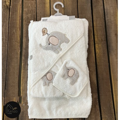 حوله|سرویس حوله نوزادی ۵ تیکه مادرکر MOTHERCARE مدل: BIRD AND ELEPHENT KREM