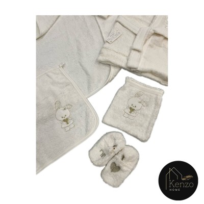 حوله|سرویس حوله نوزادی ۵ تیکه مادرکر MOTHERCARE مدل: RABBIT LUX WHITE