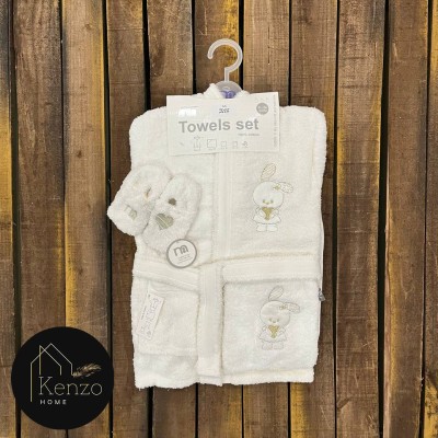حوله|سرویس حوله نوزادی ۵ تیکه مادرکر MOTHERCARE مدل: RABBIT LUX WHITE