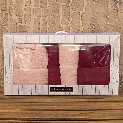 حوله|سرویس حوله پنبه ژاکارد دونفره دیمورا مدل: (dimora(pembe-kizil