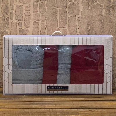 حوله|سرویس حوله پنبه ژاکارد دونفره دیمورا مدل: (dimora(gri-kizil