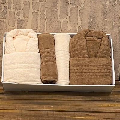 حوله|سرویس حوله پنبه ژاکارد دونفره دیمورا مدل: (dimora(krem-kahve