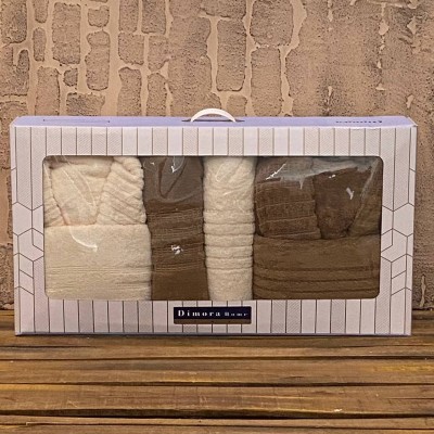 حوله|سرویس حوله پنبه ژاکارد دونفره دیمورا مدل: (dimora(krem-kahve