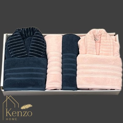 حوله|سرویس حوله پنبه ژاکارد دونفره زبرا مدل: (ZEBRA(lacivert-pudra