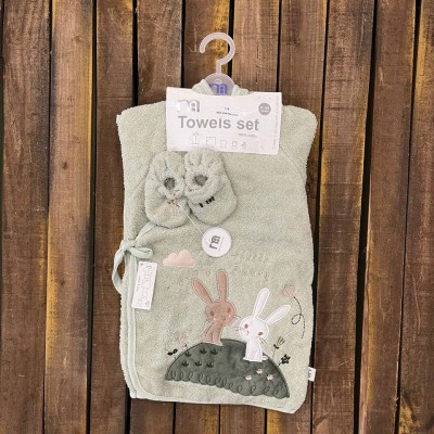 حوله|سرویس حوله نوزادی ۵ تیکه مادرکر MOTHERCARE مدل: HELLO BUNNY GREEN