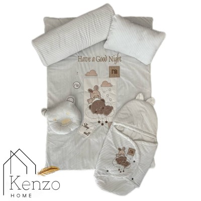 کالای خواب|سرویس خواب نوزاد 5تکه گلدوزی  MOTHERCARE مدل: خرس خرگوش سفید