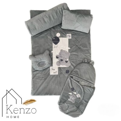 کالای خواب|سرویس خواب نوزاد 5تکه گلدوزی  MOTHERCARE مدل: خرس بالونی طوسی