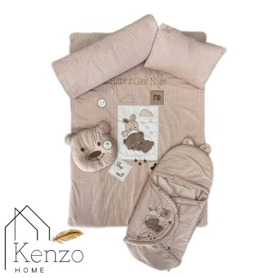 کالای خواب|سرویس خواب نوزاد 5تکه گلدوزی  MOTHERCARE مدل: خرس خرگوش کرم