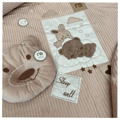 کالای خواب|سرویس خواب نوزاد 5تکه گلدوزی  MOTHERCARE مدل: خرس خرگوش کرم
