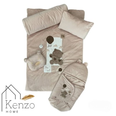 کالای خواب|سرویس خواب نوزاد 5تکه گلدوزی  MOTHERCARE مدل: خرس بالونی کرم