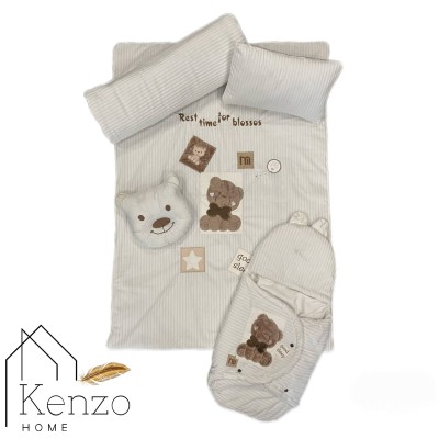 کالای خواب|سرویس خواب نوزاد 5تکه گلدوزی  MOTHERCARE مدل: خرس پاپیونی سفید