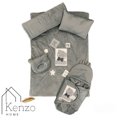 کالای خواب|سرویس خواب نوزاد 5تکه گلدوزی  MOTHERCARE مدل: خرس پاپیونی طوسی