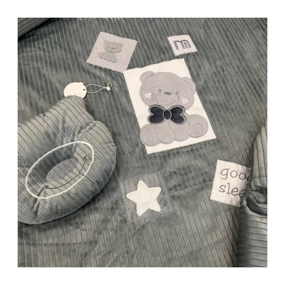 کالای خواب|سرویس خواب نوزاد 5تکه گلدوزی  MOTHERCARE مدل: خرس پاپیونی طوسی
