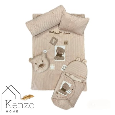 کالای خواب|سرویس خواب نوزاد 5تکه گلدوزی  MOTHERCARE مدل: خرس پاپیونی کرم