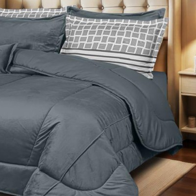 سرویس لحاف دونفره|روتختی مخمل دونفره هرمس مدل eden رنگ طوسی تیره