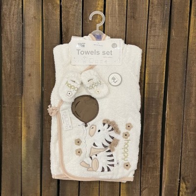 حوله|سرویس حوله نوزادی ۵ تیکه مادرکر MOTHERCARE مدل: ZEBRA KREM