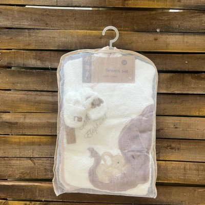 حوله نوزادی و کودک|سرویس حوله نوزادی ۵ تیکه مادرکر MOTHERCARE مدل: happy elefant