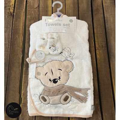 حوله|سرویس حوله نوزادی ۵ تیکه مادرکر MOTHERCARE مدل: SCARF BEAR KREM